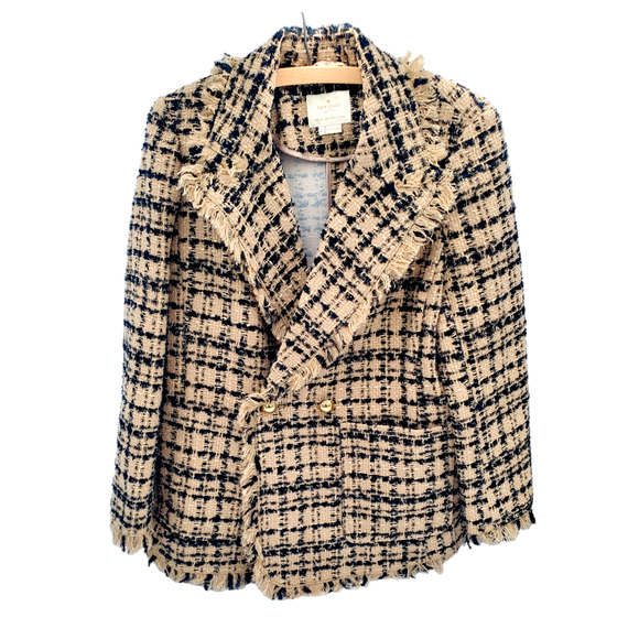 kate spade Beige and Black Tweed Fringed Blazer - Picture 3 of 11